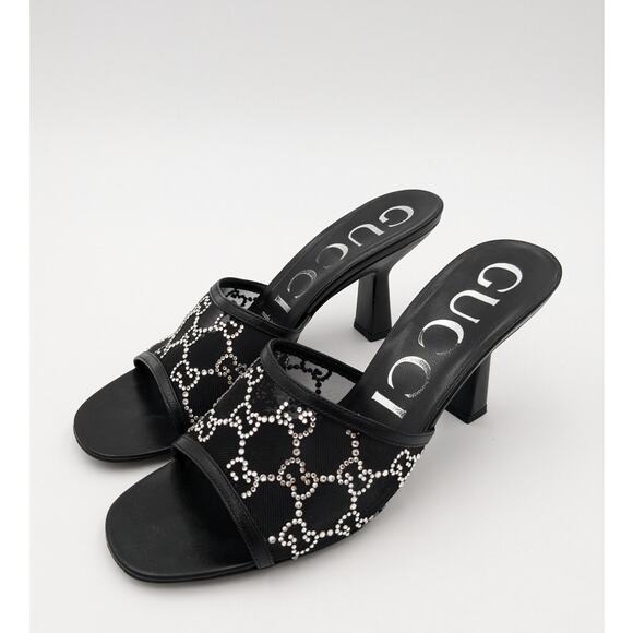 Gucci Demi Rhinestone Mesh Mule Sandals Nero Women's size US8.5 EU38.5 - Picture 1 of 16
